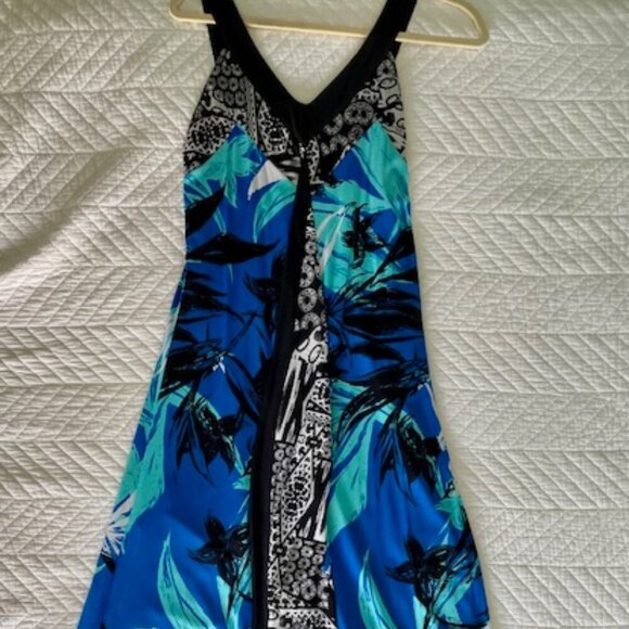 Style & Co. Blue & Black Tropical Print Handkerchief Hem Dress - Picture 6 of 6